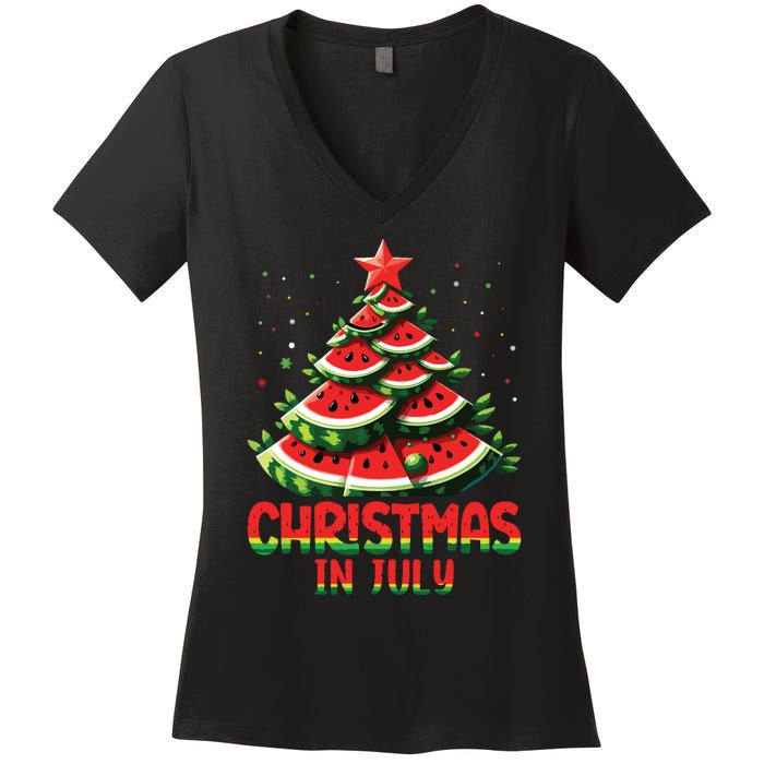 Christmas In July Watermelon Tree Summer Women's V-Neck T-Shirt