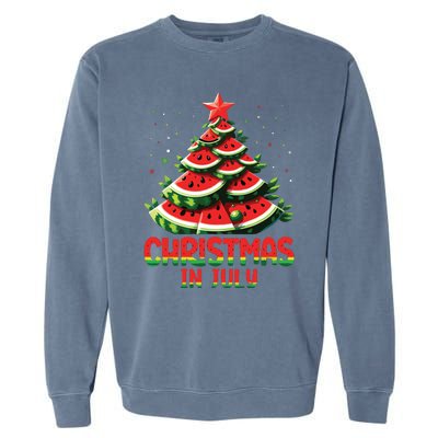 Christmas In July Watermelon Tree Summer Garment-Dyed Sweatshirt