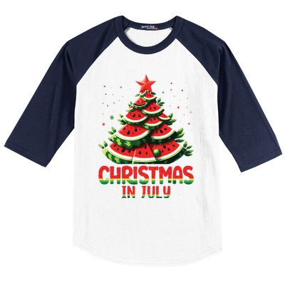 Christmas In July Watermelon Tree Summer Baseball Sleeve Shirt