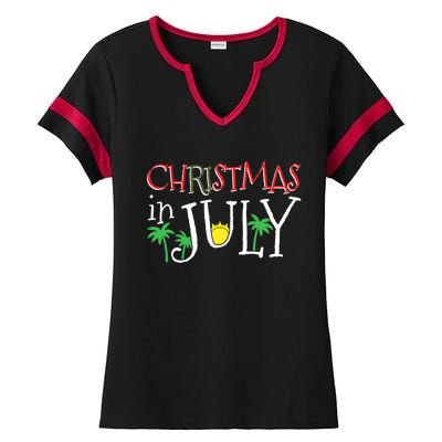 Christmas in July Merry Christmas Summer Funny Santa Ladies Halftime Notch Neck Tee