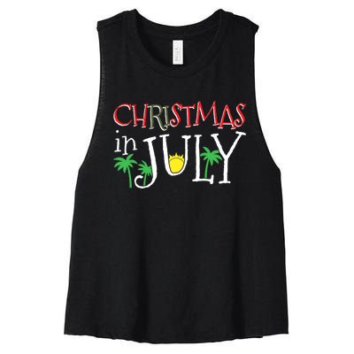 Christmas in July Merry Christmas Summer Funny Santa Women's Racerback Cropped Tank