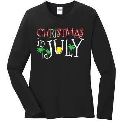 Christmas in July Merry Christmas Summer Funny Santa Ladies Long Sleeve Shirt