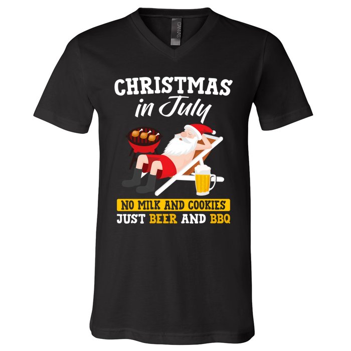 Christmas In July No Milk And Cookies Just Beer And Bbq V-Neck T-Shirt