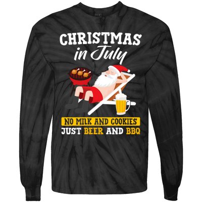 Christmas In July No Milk And Cookies Just Beer And Bbq Tie-Dye Long Sleeve Shirt