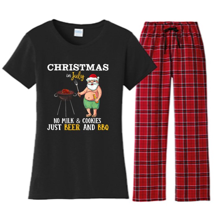 Christmas In July No Milk And Cookies Just Beer And BBQ Women's Flannel Pajama Set