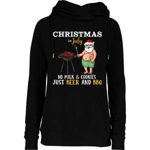 Christmas In July No Milk And Cookies Just Beer And BBQ Womens Funnel Neck Pullover Hood