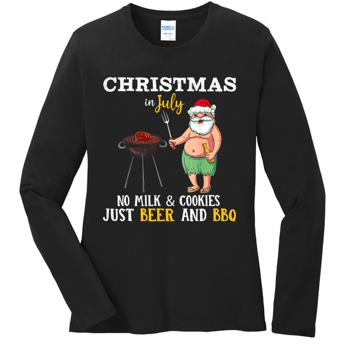 Christmas In July No Milk And Cookies Just Beer And BBQ Ladies Long Sleeve Shirt