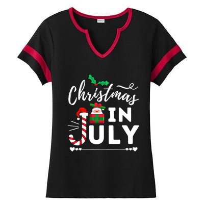 Christmas In July Beach Summer Santa Hat Gift Hawaiian 2021 Ladies Halftime Notch Neck Tee