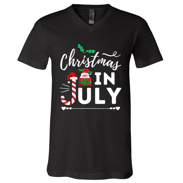 Christmas In July Beach Summer Santa Hat Gift Hawaiian 2021 V-Neck T-Shirt