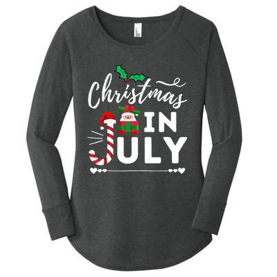 Christmas In July Beach Summer Santa Hat Gift Hawaiian 2021 Women's Perfect Tri Tunic Long Sleeve Shirt