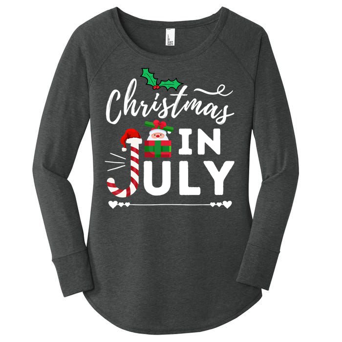 Christmas In July Beach Summer Santa Hat Gift Hawaiian 2021 Women's Perfect Tri Tunic Long Sleeve Shirt