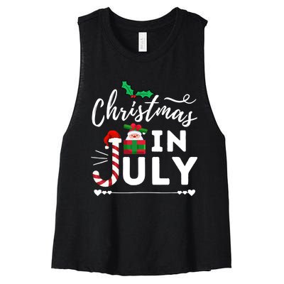 Christmas In July Beach Summer Santa Hat Gift Hawaiian 2021 Women's Racerback Cropped Tank