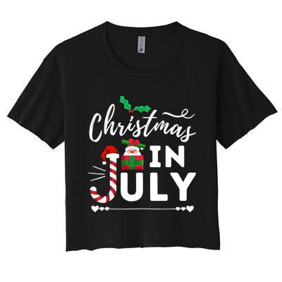 Christmas In July Beach Summer Santa Hat Gift Hawaiian 2021 Women's Crop Top Tee