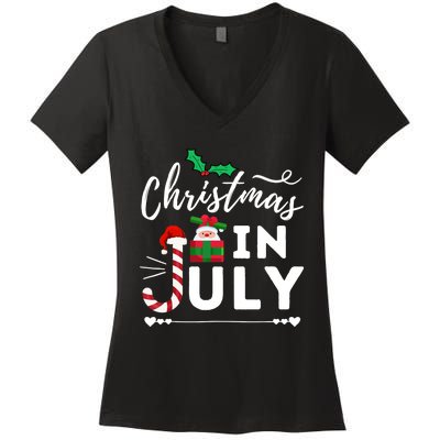 Christmas In July Beach Summer Santa Hat Gift Hawaiian 2021 Women's V-Neck T-Shirt