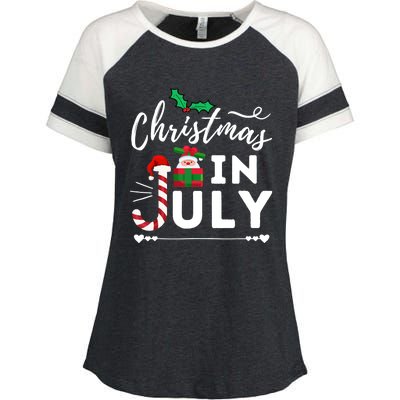 Christmas In July Beach Summer Santa Hat Gift Hawaiian 2021 Enza Ladies Jersey Colorblock Tee