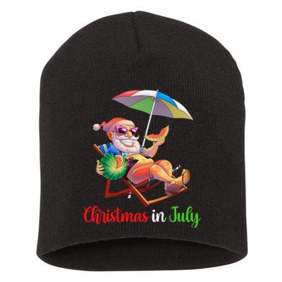 Christmas In July Santa Watermelon Tropical Hawaiian Xmas Short Acrylic Beanie