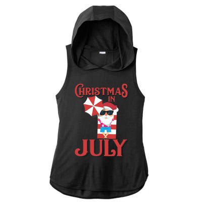 Christmas In July | Cute Beach Santa Claus Gift Ladies PosiCharge Tri-Blend Wicking Draft Hoodie Tank