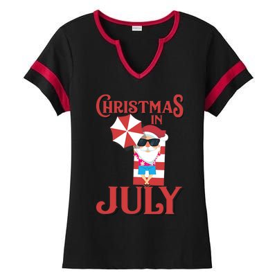 Christmas In July | Cute Beach Santa Claus Gift Ladies Halftime Notch Neck Tee