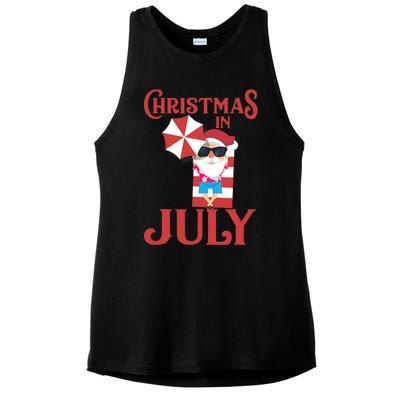 Christmas In July | Cute Beach Santa Claus Gift Ladies PosiCharge Tri-Blend Wicking Tank