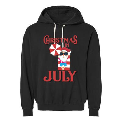 Christmas In July | Cute Beach Santa Claus Gift Garment-Dyed Fleece Hoodie