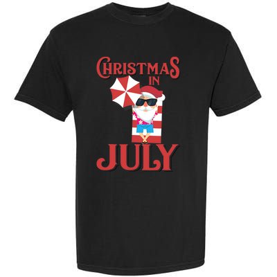 Christmas In July | Cute Beach Santa Claus Gift Garment-Dyed Heavyweight T-Shirt