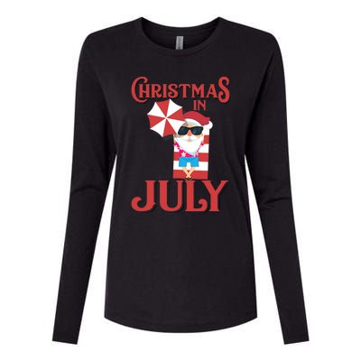 Christmas In July | Cute Beach Santa Claus Gift Womens Cotton Relaxed Long Sleeve T-Shirt