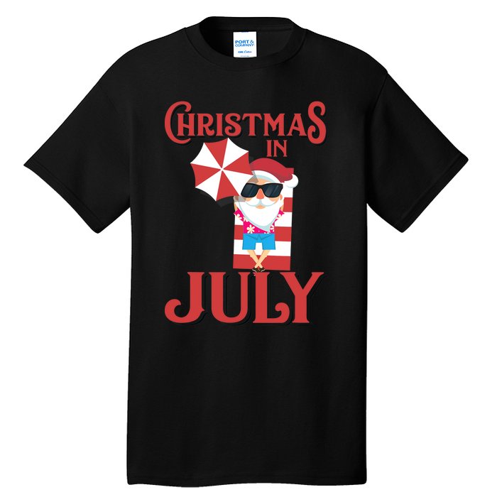 Christmas In July | Cute Beach Santa Claus Gift Tall T-Shirt