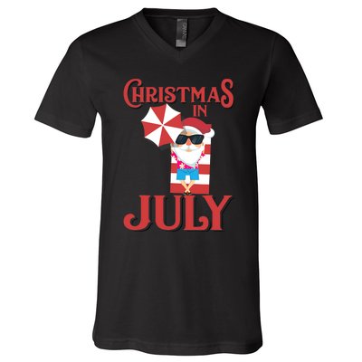 Christmas In July | Cute Beach Santa Claus Gift V-Neck T-Shirt