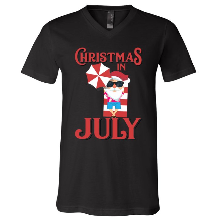 Christmas In July | Cute Beach Santa Claus Gift V-Neck T-Shirt