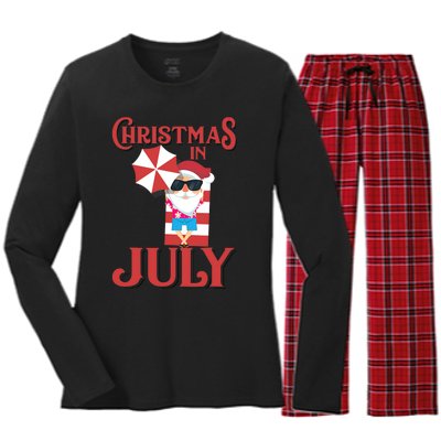 Christmas In July | Cute Beach Santa Claus Gift Women's Long Sleeve Flannel Pajama Set 