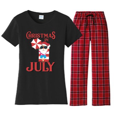 Christmas In July | Cute Beach Santa Claus Gift Women's Flannel Pajama Set