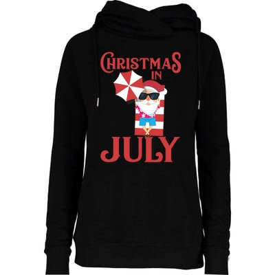 Christmas In July | Cute Beach Santa Claus Gift Womens Funnel Neck Pullover Hood