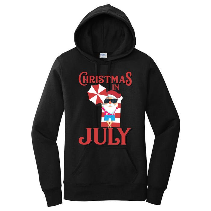 Christmas In July | Cute Beach Santa Claus Gift Women's Pullover Hoodie