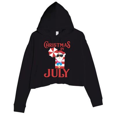 Christmas In July | Cute Beach Santa Claus Gift Crop Fleece Hoodie