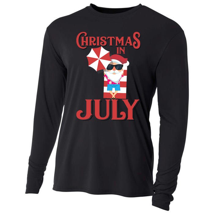 Christmas In July | Cute Beach Santa Claus Gift Cooling Performance Long Sleeve Crew