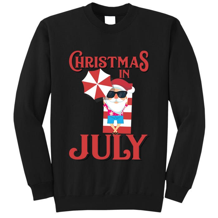 Christmas In July | Cute Beach Santa Claus Gift Tall Sweatshirt