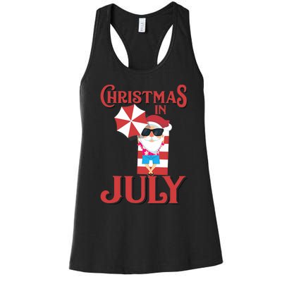 Christmas In July | Cute Beach Santa Claus Gift Women's Racerback Tank