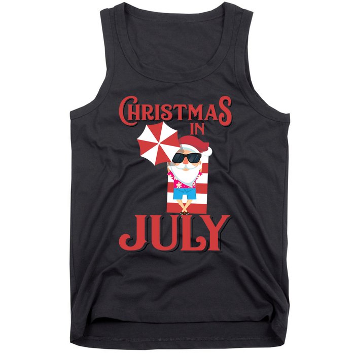 Christmas In July | Cute Beach Santa Claus Gift Tank Top