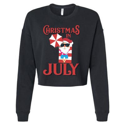 Christmas In July | Cute Beach Santa Claus Gift Cropped Pullover Crew