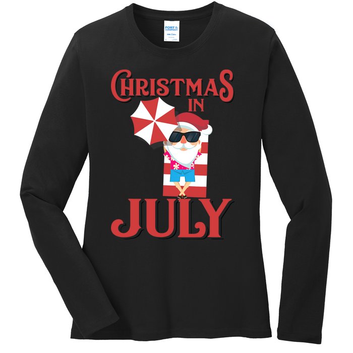 Christmas In July | Cute Beach Santa Claus Gift Ladies Long Sleeve Shirt