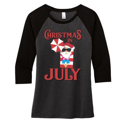 Christmas In July | Cute Beach Santa Claus Gift Women's Tri-Blend 3/4-Sleeve Raglan Shirt