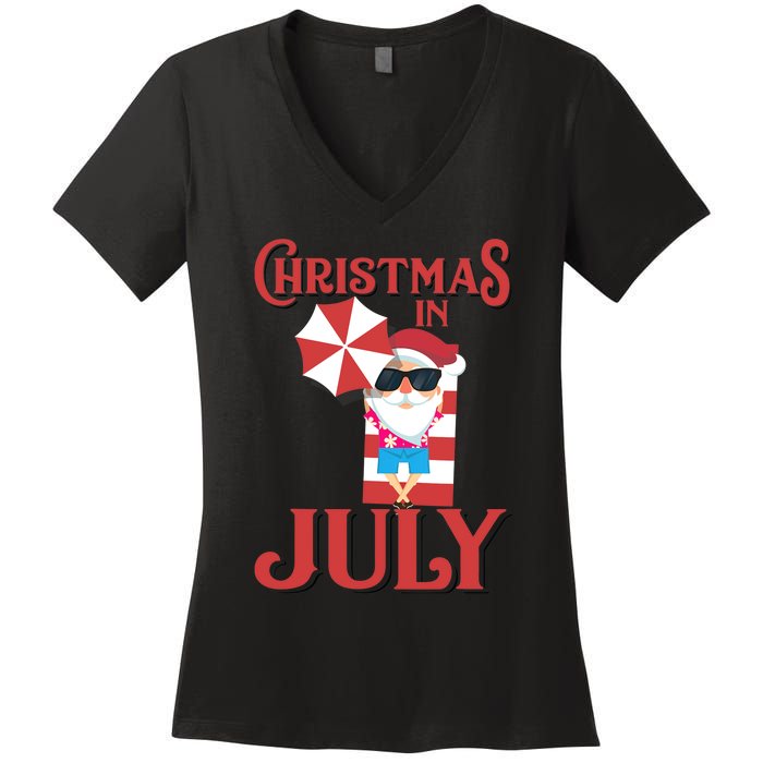 Christmas In July | Cute Beach Santa Claus Gift Women's V-Neck T-Shirt