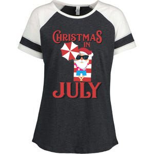 Christmas In July | Cute Beach Santa Claus Gift Enza Ladies Jersey Colorblock Tee