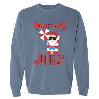 Christmas In July | Cute Beach Santa Claus Gift Garment-Dyed Sweatshirt