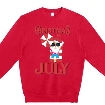 Christmas In July | Cute Beach Santa Claus Gift Premium Crewneck Sweatshirt