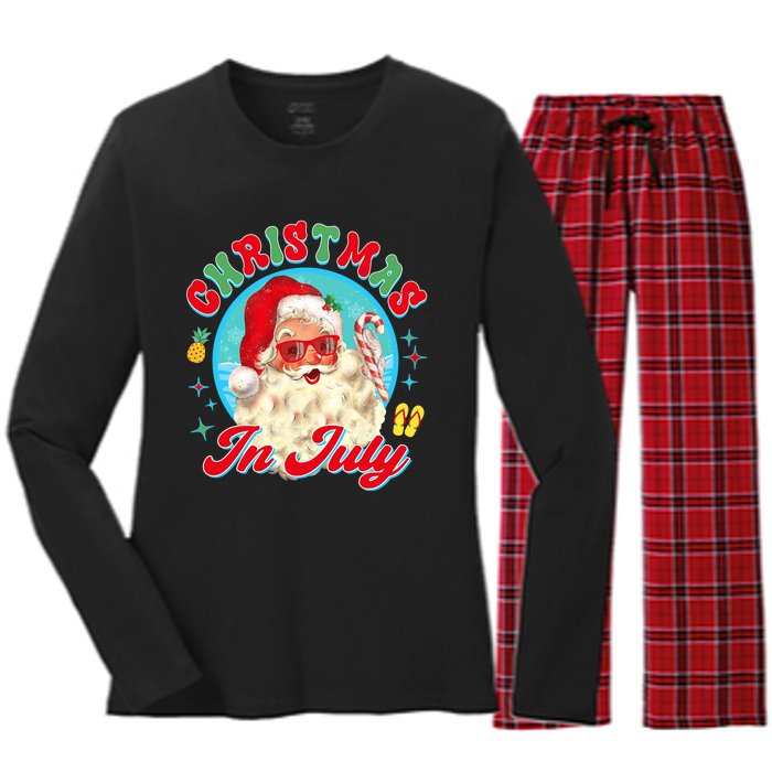 Christmas In July Santa Claus Vacation Summer Men Women Kids Women's Long Sleeve Flannel Pajama Set 