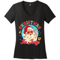 Christmas In July Santa Claus Vacation Summer Men Women Kids Women's V-Neck T-Shirt