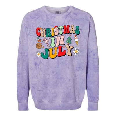 Christmas In July Shirts Groovy Xmas Summer Men Women Kids Colorblast Crewneck Sweatshirt