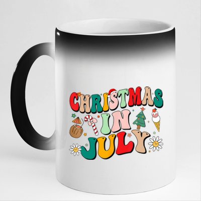 Christmas In July Shirts Groovy Xmas Summer Men Women Kids 11oz Black Color Changing Mug