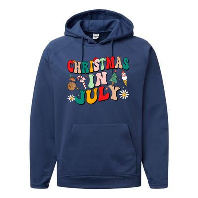 Christmas In July Shirts Groovy Xmas Summer Men Women Kids Performance Fleece Hoodie